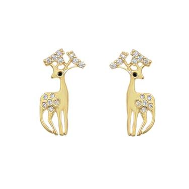 Imagem de Brincos femininos de veado de zircônia cúbica fofa S925 prata esterlina banhado a ouro delicado cristal sika veado animal studs hipoalergênicos Natal feriado moda joias