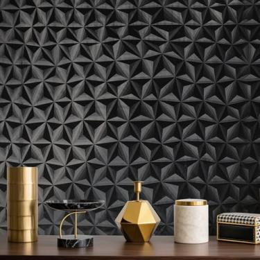 Imagem de Papel de parede preto 3D destacar e colar papel de contato papel de parede texturizado removível DIY filme de vinil decorativo papel adesivo para armários móveis de quarto forro de prateleira de