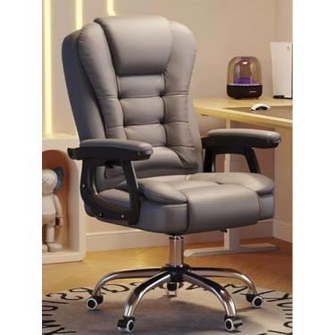 Imagem de Cadeira para jogos em casa, couro PU, cadeira de escritório, confortável, macia, giratória, para jogos, ajustável, cadeira de escritório (cinza)
