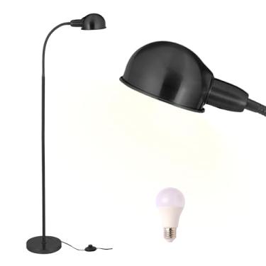 Imagem de Luminária de chão de LED ajustável com pescoço de ganso flexível, persiana rotativa, soquete E26, base resistente de 25,4 cm – Luz de leitura moderna para sala de estar, quarto, escritório (preto)