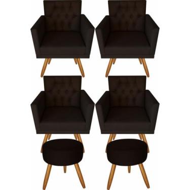 Imagem de Kit 4 Poltronas Decorativas Sala Capitonê E 2 Puffs Marrom - VISALAR M