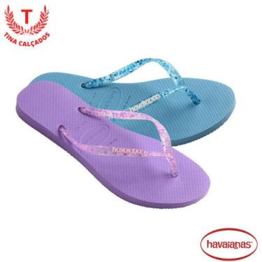 Imagem de Chinelo Havaianas Slim Logo Metallic Infantil - Feminina, Água, 27/28