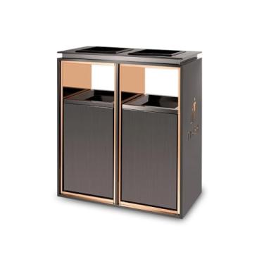 Imagem de YAYAOVP-24927 Caixote do lixo para exterior caixote do lixo coluna de cinzeiro de metal de barril duplo, lata de lixo grande comercial para uso doméstico moderno (com cinzeiro) Lixeira externa cinza