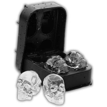 Imagem de Forma de Gelo Caveira 3D em Silicone BPA Free – Molda 4 Cubos Grandes e Detalhados para Drinks, Whisky, Doces e Chocolates Criativos
