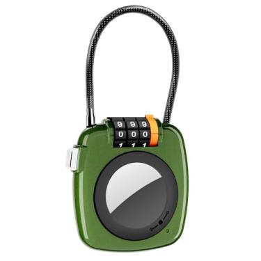 Imagem de Versão atualizada trava de combinação de suporte AirTag, cadeado de zíper reconfigurável com cabo, cadeado de corpo de liga com capa AirTag, trava de bagagem de viagem antiperda com suporte AirTag