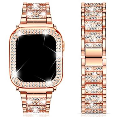 Imagem de Pulseira de relógio DabaOZA compatível com Apple Watch de 42 mm com capa, pulseira de cristal elegante com capa protetora brilhante para iWatch Series 3/2/1 (Rosegold, 42 mm)