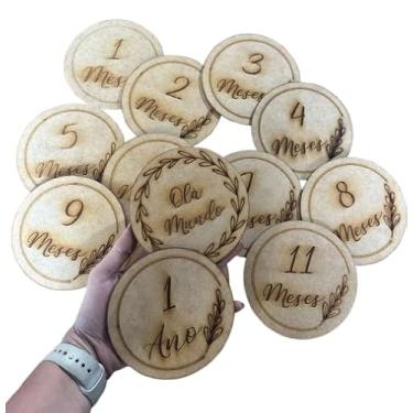 Imagem de Kit 13 plaquinhas Mesversário 12cm, em MDF cru - para foto, enfeite e decoração