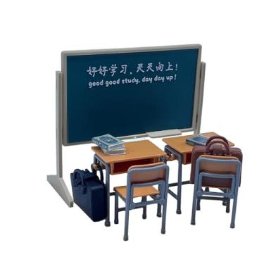 Imagem de Dynwave Mesa e cadeira em miniatura para quadro negro, móveis para casa de bonecas, acessório em escala 1:12, mini enfeite para sala de estar