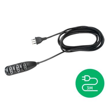 Imagem de Extensão elétrica 3 tomadas 3 pinos 10A 3m Preta Intelbras