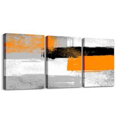 Imagem de jejeloiu 3 peças de decoração de quarto laranja preto cinza pôsteres arte de parede abstrata luxo impressão em tela imagem para crianças jovens jogos meninos quarto adolescente decoração de parede sem