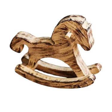 Imagem de Generic Decoração de cavalo de balanço de madeira, estatueta de cavalo de balanço, enfeite de peça central, artesanato, enfeite colecionável para a temporada, Cáqui