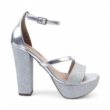 Imagem de Sandália Michele Meia Pata Salto Alto Grosso - Senhorella, Prata, 38