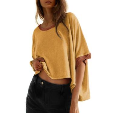 Imagem de Camisetas femininas Dokotoo, gola redonda, Color Block, verão 2025