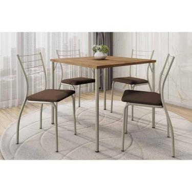 Imagem de Sala de Jantar Completa 1545 Aço c/ Tampo Madeirado 87x87cm e 4 Cadeiras 1700 Prata/Freijo - Prata/Corano Cacau - Carraro