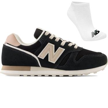 Imagem de Kit Tênis New Balance 373 V2 Feminino e Meia, 39, Preto, Branco, Femin