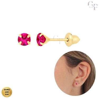 Imagem de Brinco De Ouro 10k com Pedra Zircônia Vermelha De 3mm Recém Nascido, C