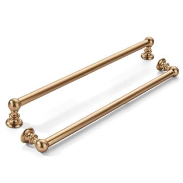 Imagem de khtumeware Pacote com 2 peças de 305 mm (12 polegadas) buraco central champanhe bronze armário puxa ferragens sólidas de armário de cozinha resistente para gavetas, penteadeira, alça de banheiro