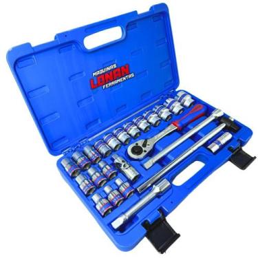 Imagem de Jogo de Soquetes Sextavado Curto Encaixe 1 2 Pol. 24 Peças KINGTONY ST