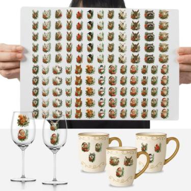 Imagem de Cartela Adesivo Decoração 3 cm Feliz Natal Papai Noel DTF UV - Graviar