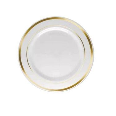 Imagem de 5 Pratos Sobremesa 19Cm Descartáveis De Luxo Plástico Gold