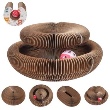 Imagem de Kitty Kurlz — Placa arranhadora para gatos em ambientes internos, brinquedo de arranhar gatos de papelão com bola, brinquedo interativo para exercícios físicos mentais