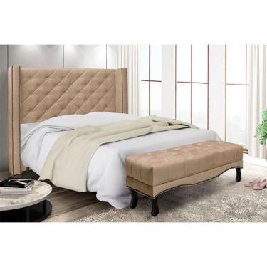 Imagem de Cabeceira Cama Box Casal 140cm e Recamier Vicenza Suede Bege S04 - D'R