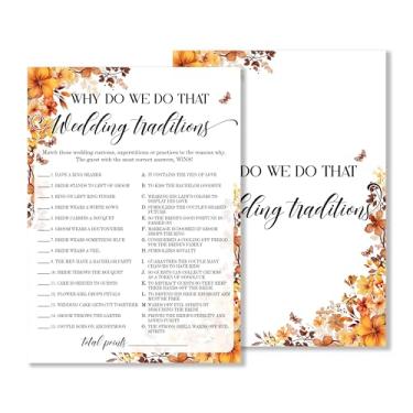 Imagem de Why Do We Do That Wedding Traditions Bridal Shower Games, 25 Fall Floral Wedding Game Cards, Autumn Engagement Party Favors & Supplies -11