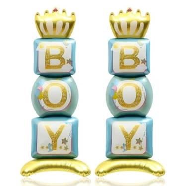 Imagem de Pacote com 2 balões gigantes para meninos de 116 cm com coroa - balões azuis reveladores de gênero para decoração de chá de bebê, festa de 1º aniversário, celebração de menino, anúncio de bebê, pano