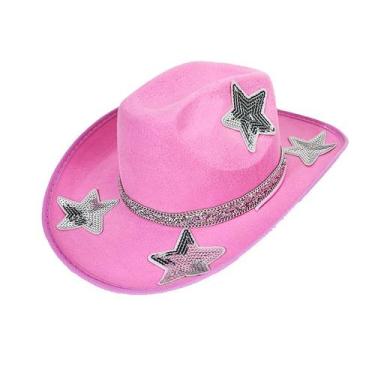 Imagem de Chapéu de cowboy rosa com lantejoulas prateadas e faixa de strass - yi