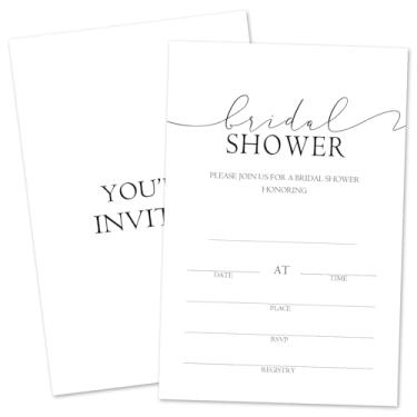 Imagem de ZARYFANCHY Convites minimalistas de chá de panela para novos casais, preencher convites de casamento em branco com envelopes, 25 convites brancos para chá de panela, lembrancinha de festa de noivado e