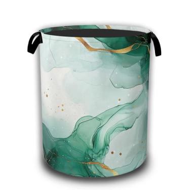 Imagem de Cesto de lavanderia, cestos de roupa suja dobráveis de mármore verde dourado liquild, tecido Oxford à prova d'água com alças, organizador de brinquedos para banheiro/berçário/quarto, 40,6 x 52,8 cm