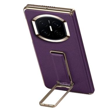 Imagem de LTLMYDAM Capa galvanizada para Huawei Mate X7, alça de pulso com suporte oculto capa de couro dobradiça envoltório à prova de choque, capa de negócios, roxo, Mate X7