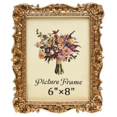 Imagem de JANDERART Porta-retrato vintage 15 x 20 cm, molduras ornamentadas antigas com frente de vidro, design barroco, decoração de mesa e parede, galeria de fotos, dourada