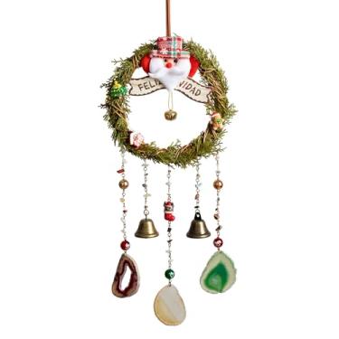 Imagem de Guirlanda de Natal com 2 sinos de cobre, ágata e decorações de Natal para porta da frente e festa de parede