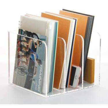 Imagem de Organizador de arquivos de mesa de acrílico – Rack vertical de 3 seções, classificador de mesa transparente para casa/escritório/sala de aula, comporta revistas, fichários, cadernos, envelopes e
