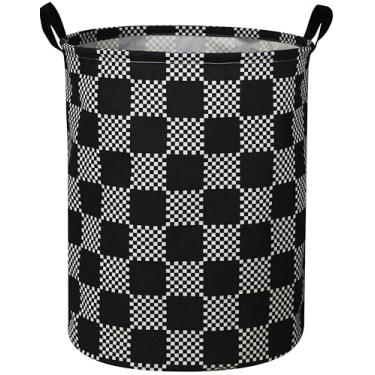 Imagem de ESSME Cesto de roupa suja para meninos, cesto infantil dobrável de lona à prova d'água para meninos, cesto de berçário, cestas de presente, caixas de brinquedos (grade preta)