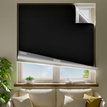 Imagem de ZELMINE 144,8 cm L x 91,4 cm C Cortinas blackout 100%, escurecimento total sem perfuração, persianas blackout temporárias com fita de – para quarto, berçário, dormitório, viagem (preto)