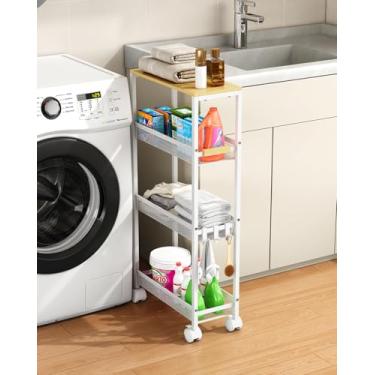 Imagem de TIPGO Carrinho de armazenamento fino utilitário, carrinho de rodinhas de 4 camadas com rodas, armário de armazenamento estreito para banheiro, prateleiras de lavanderia para organização de quarto