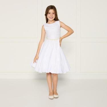 Imagem de Vestido Infantil Renda Laise Regata Cinto Pérola Branco Luxo - JL Kids
