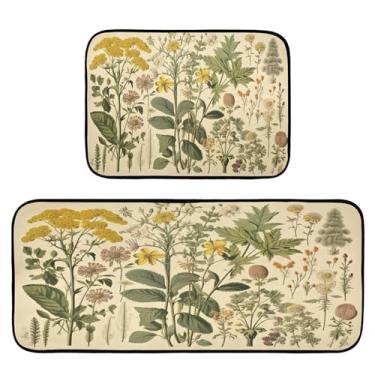 Imagem de Wassud Tapetes de cozinha com flores para chão, decoração de casa, tapetes de cozinha acolchoados, antifadiga, tapetes de cozinha, antiderrapante, lavável, itens essenciais, conjunto de 2