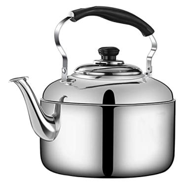 Imagem de YYBOES Chaleira de assobio, fogão, bule de assobio, grande capacidade, bule de chá de aço inoxidável, baquelite, cabo antiescaldante, bule de chá com fundo espesso, chaleira de acampamento