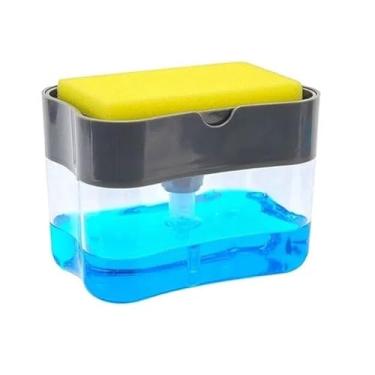 Imagem de Dispenser Detergente E Porta Esponja 2 em 1 - Esponja Limpeza Cozinha Casa Louça Dosador 520ml(Tampa Preta)