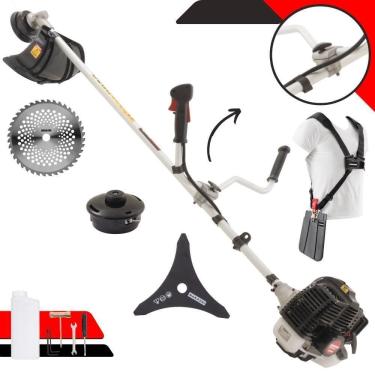 Imagem de Roçadeira Profissional Lateral Kawashima Kw43le À Gasolina 43cc 1,7hp Com Faca 3 Pontas + Faca 40 Dentes Duraline 255mm