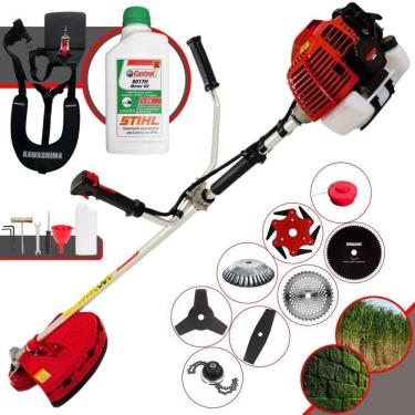 Imagem de Roçadeira Kawashima Kw43l À Gasolina 43c 1,7hp + Faca 2 Pontas + Faca 40 Dentes + Faca 80 Dentes + Trimmer + Escova 38c