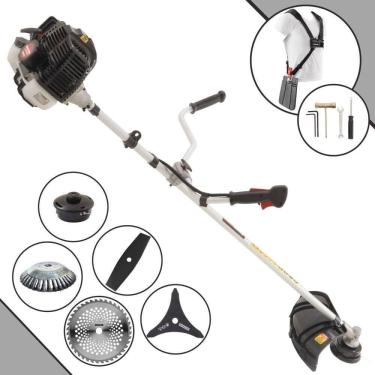 Imagem de Roçadeira Profissional Lateral Kawashima Kw52le À Gasolina 52c 2,5hp 2t + Faca 2 Pontas 330mm + Faca 40 Dentes 255mm +