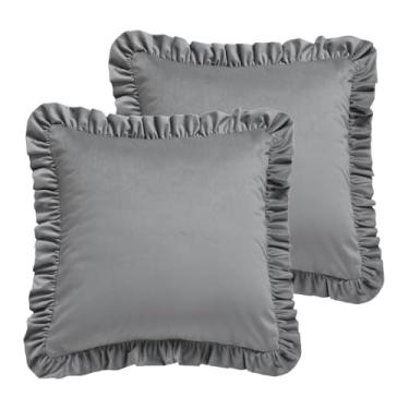 Imagem de patdrea Capas de almofada de designer para sofá 45,72 cm x 45,72 cm, cinza prata veludo macio durável capa de almofada lombar com babados, fronhas decorativas para cama sala de estar carro ao ar livre