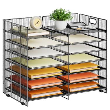 Imagem de Marbrasse Organizador de literatura de mesa, organizador de papel de malha com 12 compartimentos, organizador de mesa, organizador de arquivos ajustável, centro de correio, armário de armazenamento de