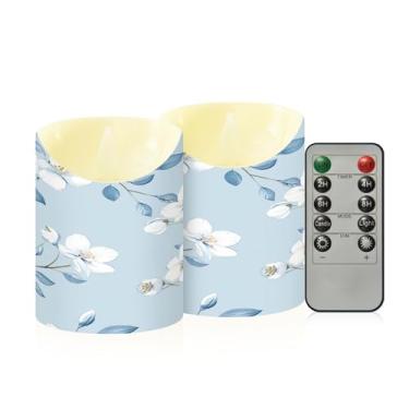 Imagem de Wassud Velas de flor azul celeste claro sem chama com controle remoto, velas realistas cintilantes com temporizador, velas decorativas para Natal, casamento, festa, decoração de casa pequenas