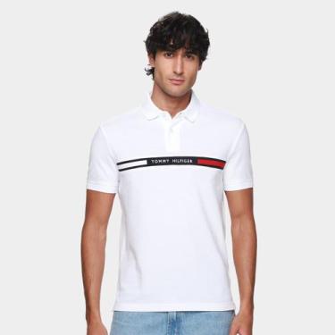 Imagem de Camisa Polo Tommy Hilfiger Chest Insert Masculina, Branco, GG