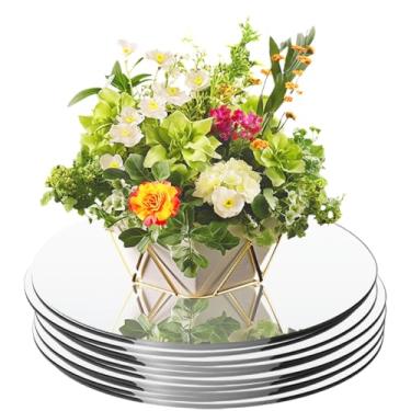 Imagem de 9 peças centrais redondas espelhadas de 20 cm para mesas, centros de mesa com espelho circular de acrílico para mesa, velas, bandejas, espelhos, para centros de mesa de casamento, decorações de festa